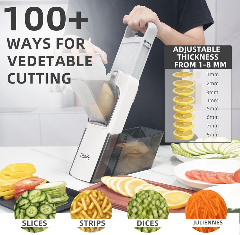 ChinKc Upgrade Safe Mandoline Slicer for Kitchen,Adjustable Vegetable Food Chopper Onion Potato Fries Cutter, Veggie Salad Julienne + Dicer, with Draining basket, Kitchen Chopping Artifact, Gift - Image 3